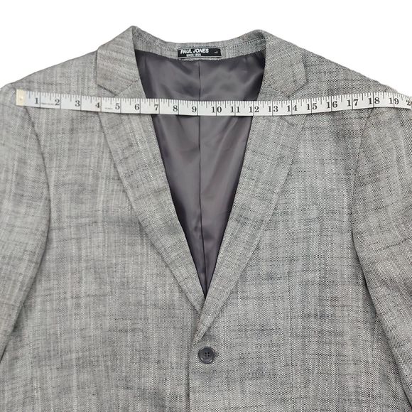 Paul Jones Mens Blazer Sport Coat Jacket Large Gray Two Front Button Linen Blend - Picture 12 of 15